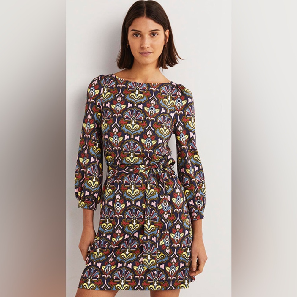 Boden Multicolor Patterned Dress with Belt